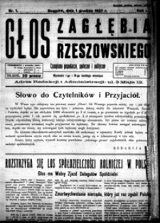 Głos Zagłębia Rzeszowskiego : czasopismo gospodarcze, społeczne i polityczne. 1937, R. 1, nr 1 (grudzień)