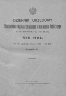 Dziennik Urzędowy Ministerstwa Wyznań Religijnych i Oświecenia Publicznego Rzeczypospolitej Polskiej. 1928, R. 11, nr 1-14