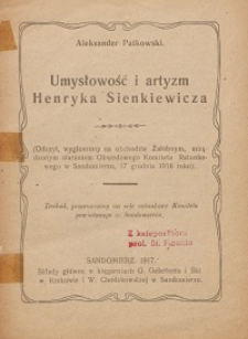 Umysłowość i artyzm Henryka Sienkiewicza