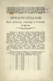 Sprawozdanie Biura sanitarnego miejskiego w Przemyślu za rok 1911