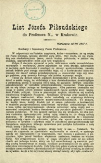 List Józefa Piłsudskiego do Profesora N… w Krakowie