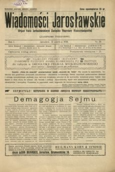 Wiadomości Jarosławskie : organ Koła Jarosławskiego Związku Naprawy Rzeczypospolitej. 1928, R. 1, nr 20 (czerwiec)