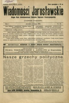 Wiadomości Jarosławskie : organ Koła Jarosławskiego Związku Naprawy Rzeczypospolitej. 1928, R. 1, nr 23 (lipiec)