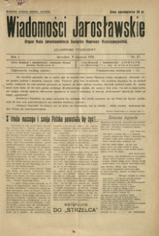 Wiadomości Jarosławskie : organ Koła Jarosławskiego Związku Naprawy Rzeczypospolitej. 1928, R. 1, nr 27 (sierpień)