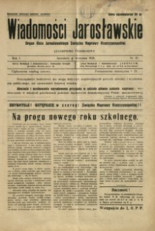 Wiadomości Jarosławskie : organ Koła Jarosławskiego Związku Naprawy Rzeczypospolitej. 1928, R. 1, nr 31 (wrzesień)