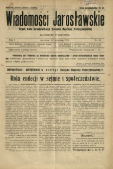 Wiadomości Jarosławskie : organ Koła Jarosławskiego Związku Naprawy Rzeczypospolitej. 1928, R. 1, nr 32 (wrzesień)