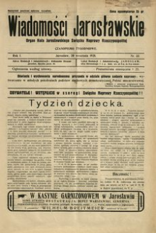 Wiadomości Jarosławskie : organ Koła Jarosławskiego Związku Naprawy Rzeczypospolitej. 1928, R. 1, nr 33 (wrzesień)