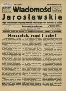 Wiadomości Jarosławskie : organ Jarosławskiego Okręgowego Komitetu Bezpartyjnego Bloku Współpracy z Rządem. 1929, R. 2, nr 27 (lipiec)