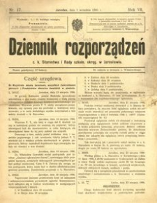 Dziennik rozporządzeń c. k. Starostwa i Rady szkoln[ej] okręg[owej] w Jarosławiu. 1906, R. 7, nr 17 (wrzesień)