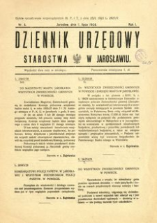 Dziennik Urzędowy Starostwa w Jarosławiu. 1926, R. 1, nr 5 (lipiec)