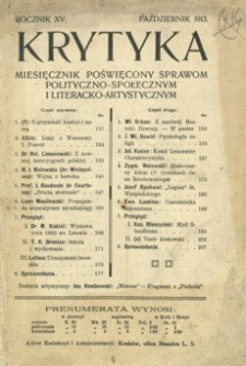 Krytyka : miesięcznik poświęcony sprawom polityczno-społecznym i literacko-artystycznym. 1913, R. 15