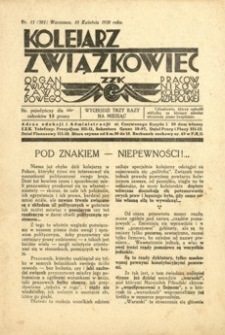 Kolejarz Związkowiec : organ Związku Zawodowego Pracowników Kolejowych Rzeczypospolitej Polskiej. 1930, nr 11 (301) (kwiecień)