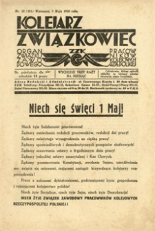 Kolejarz Związkowiec : organ Związku Zawodowego Pracowników Kolejowych Rzeczypospolitej Polskiej. 1930, nr 13 (303) (maj)