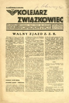 Kolejarz Związkowiec : organ Związku Zawodowego Pracowników Kolejowych Rzeczypospolitej Polskiej. 1933, nr 20 (420) (czerwiec)