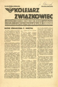 Kolejarz Związkowiec : organ Związku Zawodowego Pracowników Kolejowych Rzeczypospolitej Polskiej. 1933, nr 31 (431) (październik)