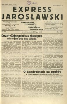 Express Jarosławski : bezpartyjne, niezależne czasopismo tygodniowe. 1935, R. 8, nr 29 (lipiec)