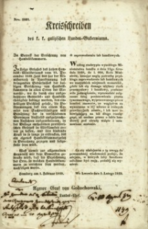 Kreisschreiben des k. k. galizischen Landes-Guberniums : o zaprowadzeniu izb handlowych