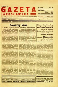 Gazeta Jarosławska : tygodnik poświęcony sprawom gospodarczo-społecznym miasta i powiatu. 1937, R. 6, nr 4 (24 stycznia)