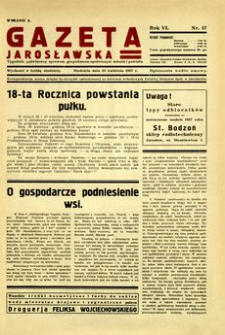 Gazeta Jarosławska : tygodnik poświęcony sprawom gospodarczo-społecznym miasta i powiatu. 1937, R. 6, nr 17 (25 kwietnia)