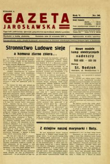 Gazeta Jarosławska : tygodnik poświęcony sprawom gospodarczo-społecznym miasta i powiatu. 1937, R. 5, nr 36 (12 września)