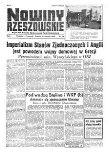 Nowiny Rzeszowskie : organ KW Polskiej Zjednoczonej Partii Robotniczej. 1949, R. 1, nr 48 (1 listopada)