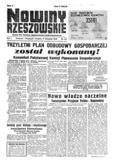 Nowiny Rzeszowskie : organ KW Polskiej Zjednoczonej Partii Robotniczej. 1949, R. 1, nr 64 (17 listopada)