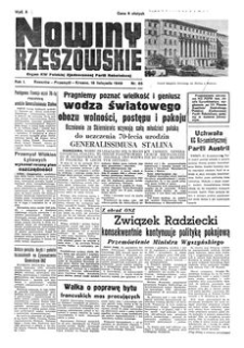 Nowiny Rzeszowskie : organ KW Polskiej Zjednoczonej Partii Robotniczej. 1949, R. 1, nr 65 (18 listopada)