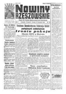 Nowiny Rzeszowskie : organ KW Polskiej Zjednoczonej Partii Robotniczej. 1949, R. 1, nr 66 (19 listopada)