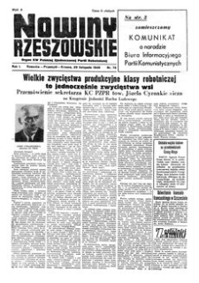 Nowiny Rzeszowskie : organ KW Polskiej Zjednoczonej Partii Robotniczej. 1949, R. 1, nr 76 (29 listopada)