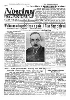 Nowiny Rzeszowskie : organ KW Polskiej Zjednoczonej Partii Robotniczej. 1951, R. 3, nr 53 (22 lutego)