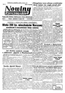 Nowiny Rzeszowskie : organ KW Polskiej Zjednoczonej Partii Robotniczej. 1951, R. 3, nr 229 (27 sierpnia)