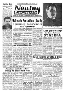 Nowiny Rzeszowskie : organ KW Polskiej Zjednoczonej Partii Robotniczej. 1951, R. 3, nr 312 (1-2 grudnia)