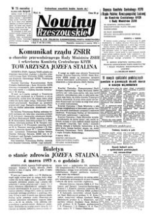 Nowiny Rzeszowskie : organ KW Polskiej Zjednoczonej Partii Robotniczej. 1953, R. 5, nr 56 (5 marca)