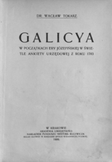 Galicya w początkach ery józefińskiej w świetle ankiety urzędowej z roku 1783