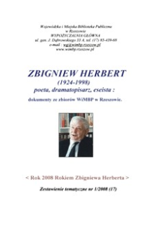 Zbigniew Herbert (1924-1998) : poeta, dramatopisarz, eseista : dokumenty ze zbiorów WiMBP w Rzeszowie