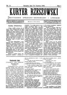 Kuryer Rzeszowski : dwutygodnik spółeczno-ekonomiczny i literacki. 1883, R. 1, nr 12 (16 czerwca)