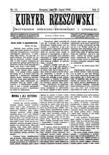 Kuryer Rzeszowski : dwutygodnik spółeczno-ekonomiczny i literacki. 1883, R. 1, nr 15 (28 lipca)