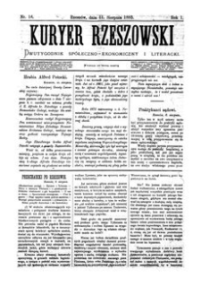 Kuryer Rzeszowski : dwutygodnik spółeczno-ekonomiczny i literacki. 1883, R. 1, nr 16 (11 sierpnia)