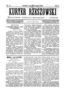 Kuryer Rzeszowski : dwutygodnik spółeczno-ekonomiczny i literacki. 1883, R. 1, nr 17 (25 sierpnia)