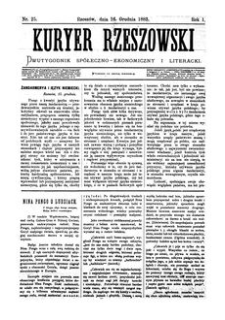 Kuryer Rzeszowski : dwutygodnik spółeczno-ekonomiczny i literacki. 1883, R. 1, nr 25 (16 grudnia)