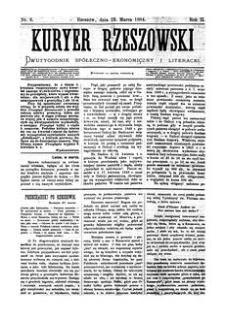 Kuryer Rzeszowski : dwutygodnik spółeczno-ekonomiczny i literacki. 1884, R. 2, nr 6 (23 marca)