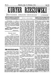 Kuryer Rzeszowski : dwutygodnik spółeczno-ekonomiczny i literacki. 1884, R. 2, nr 7 (13 kwietnia)