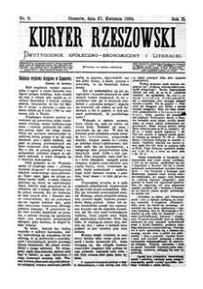 Kuryer Rzeszowski : dwutygodnik spółeczno-ekonomiczny i literacki. 1884, R. 2, nr 8 (27 kwietnia)