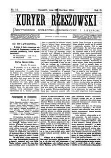 Kuryer Rzeszowski : dwutygodnik spółeczno-ekonomiczny i literacki. 1884, R. 2, nr 12 (22 czerwca)