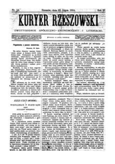 Kuryer Rzeszowski : dwutygodnik spółeczno-ekonomiczny i literacki. 1884, R. 2, nr 14 (27 lipca)