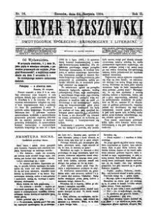 Kuryer Rzeszowski : dwutygodnik spółeczno-ekonomiczny i literacki. 1884, R. 2, nr 16 (24 sierpnia)