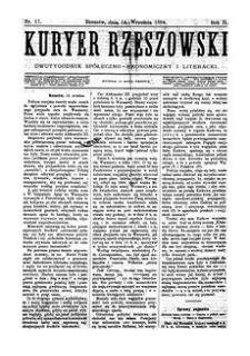 Kuryer Rzeszowski : dwutygodnik spółeczno-ekonomiczny i literacki. 1884, R. 2, nr 17 (14 września)