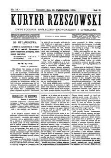 Kuryer Rzeszowski : dwutygodnik spółeczno-ekonomiczny i literacki. 1884, R. 2, nr 19 (12 października)