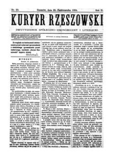 Kuryer Rzeszowski : dwutygodnik spółeczno-ekonomiczny i literacki. 1884, R. 2, nr 20 (28 października)