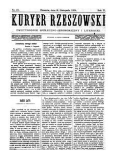 Kuryer Rzeszowski : dwutygodnik spółeczno-ekonomiczny i literacki. 1884, R. 2, nr 21 (9 listopada)